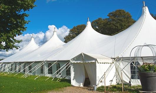 tall green portable restrooms assembled at a music festival, contributing to an organized and sanitary environment for guests in Riverview